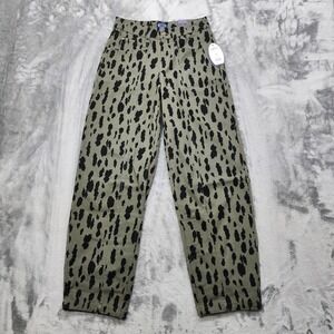 NEW SCOOP Jeans Womens 0 Herbal Olive Green Leopard Animal Print Seamed Barrel